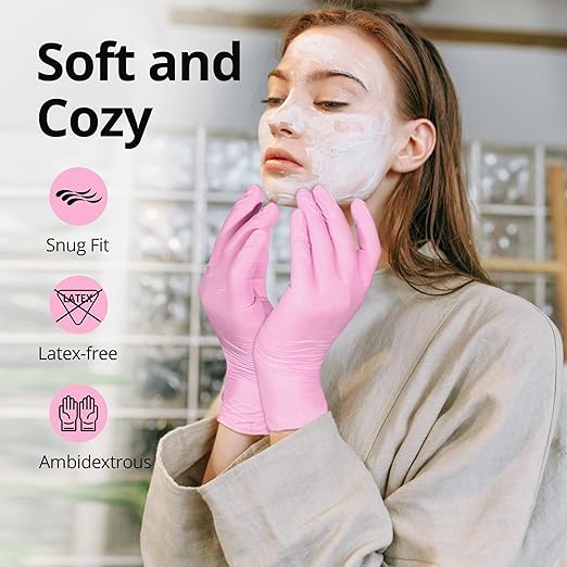 SwiftGrip Pink Disposable Exam Gloves, X-Small, 50-ct Box, Powder-Free, Latex-Free, Medical Grade Gloves for Cleaning & Esthetician