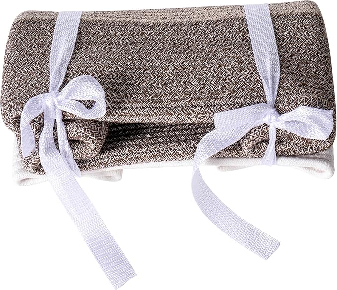 laughbird Storage Baskets for Clothes Fabric Cotton Rope Storage Basket with Handles, Decorative Woven Basket for Living Room, Closet Organizer Blankets, and 2 bags (Gradient Brown, L14×W11×H14)