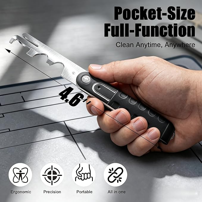 Blibaba Carbon Scraper Tool - Multi-Surface Carbon Removal Tool, Stainless Steel Scraper for Cleaning Hard-to-Reach Areas, Ergonomic Handle for Precision Maintenance