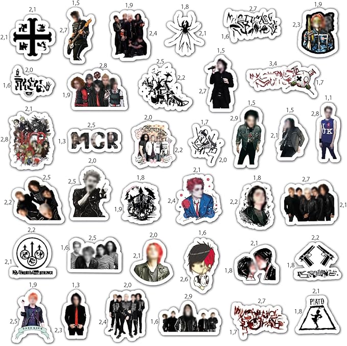 BulbaCraft MCR Stickers - Rock Band Stickers for Adults, 36 Pieces of Strong Adhesive and Waterproof Decals, Guitar Laptop Decals for Teens, Gifts for Women & Men