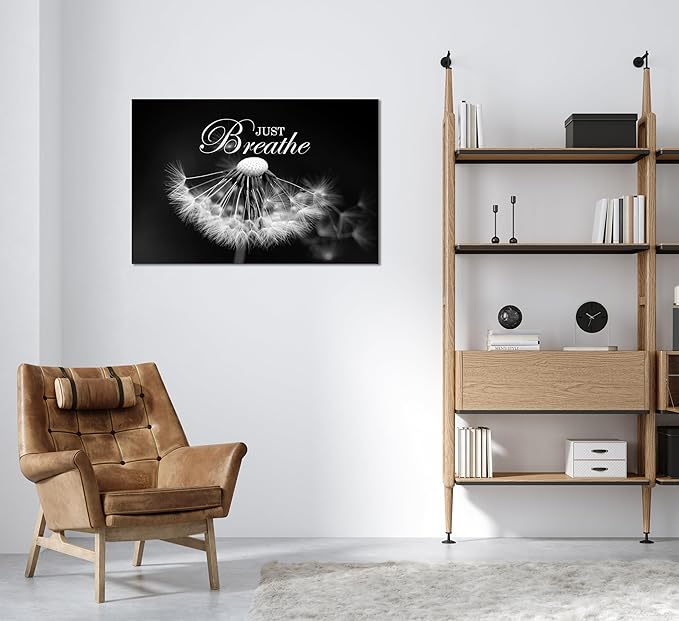 SKASNFAI Zen Wall Art Just Breathe Canvas Picture Positive Inspirational Dandelion Framed Artwork Poster Mental Health Office Pictures Wall Decor for Bathroom (16L x 24W)
