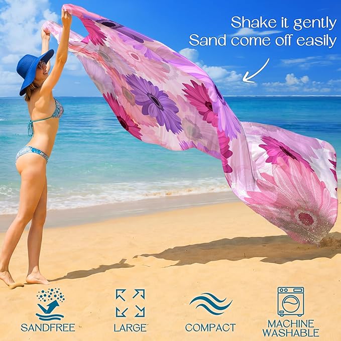BYDOLL Beach Blanket Waterproof Sandproof 78''×110'' Suits1-7 Adults Compact Lightweight Oversized Sand-Free Blanket Large Picnic Mat for Beach Travel Camping Hiking