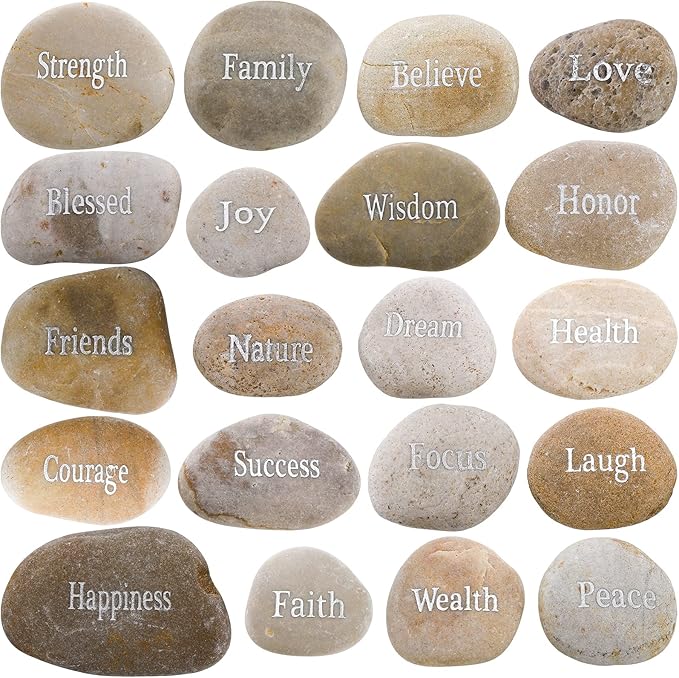 Jucoan 20 Pack Engraved Inspirational Stones with Words, 2-3 Inch Motivational Prayer Stones, Encouragement Gratitude Rocks Gift for Friends Family Birthday Easter, Zen Room Decor