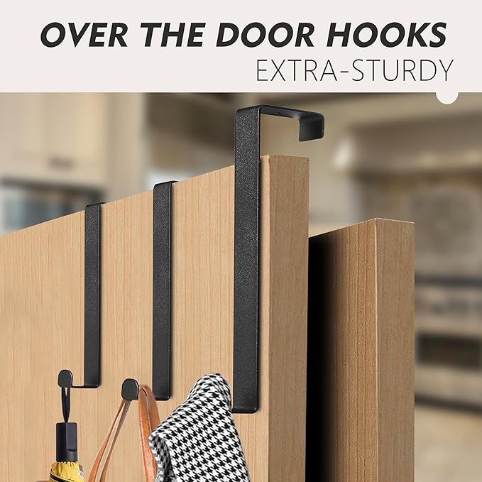 OUYIALY Over The Door Hooks, 2-Pack Heavy Duty Towel Rack Hanger for Bathroom, Bedroom, Dorm Room, Fixed Door Hooks for Hanging Robe, Coat, Towel, Organizer (Black)
