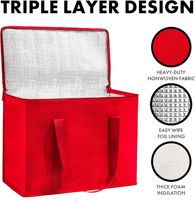 Carrywell Insulated Reusable Grocery Bags, Catering and Delivery Bag For Hot and Cold Food, Collapsible Thermal Tote For Doordash, Not-Made In China