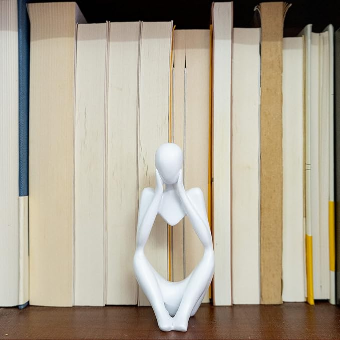 Thinker Statues and Sculptures,Sandstone Resin Thinker Statue Ornaments, Abstract Style Sculptures, Housewarming Gifts, Home Decorations, Living Room Desk Decor (White)