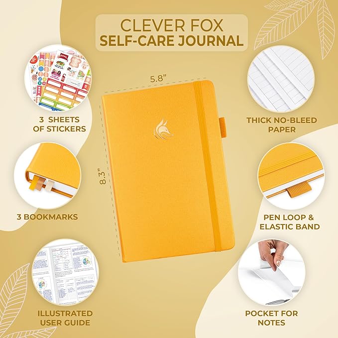 Clever Fox Self-Care Journal – Wellness & Daily Reflection Notebook – Mental Health & Personal Development Journal – Self-Care, Meditation & Mood Journal for Women & Men – A5 Size (Amber Yellow)