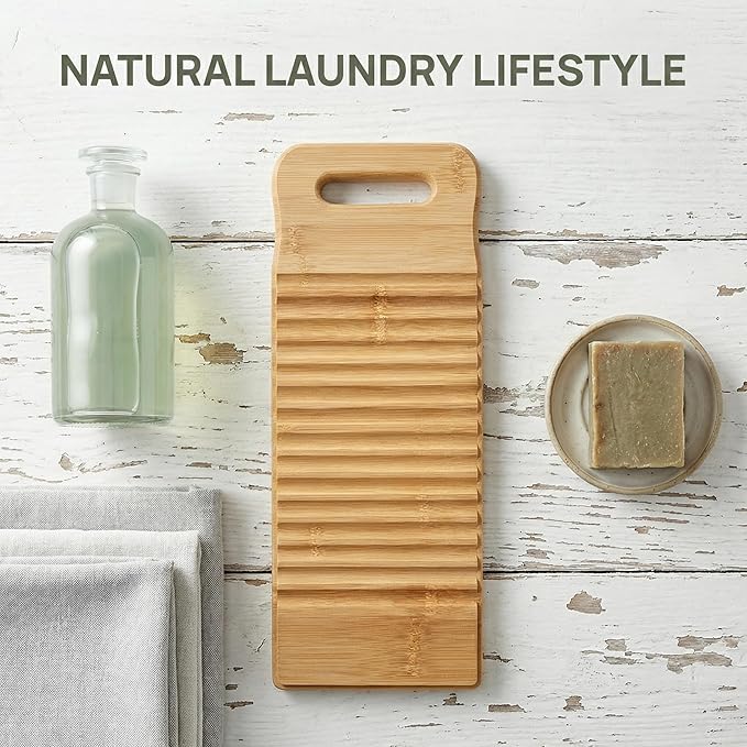 Cabilock Bamboo Washboard for Hand Washing Clothes, 15.7 Inch Wood Laundry Scrub Board, Anti-Slip Lavadero Tabla de Lavar Ropa a Mano, Portable Washer for Sink Travel, Vintage Instrument