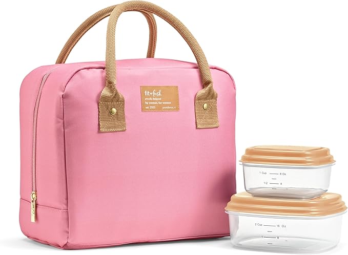 Fit & Fresh Lunch Bag For Women, Insulated Women's Lunch Bag For Work, Leakproof & Stain-Resistant Large Lunch Box For Women With Containers, Zipper Closure Bloomington Bag, Dusty Rose