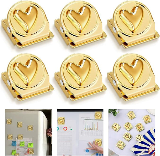 AceOrbit 12 Pcs Gold Heart Fridge Magnets Refrigerator Magnetic Clips Colorful Decorative Magnets Metal Magnet Clips Valentine Gift for Fridge Classroom Kitchen Office