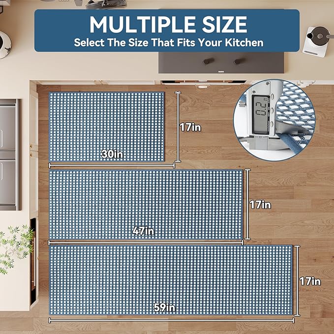 YDKGL Kitchen Mats for Floor, Super Absorbent Kitchen Rugs Non Slip Washable, Rubber Backing Soft Chenille Braided Kitchen Runner Rug Standing Mat Sink Mat, Easy to Clean, Blue 17"x30"