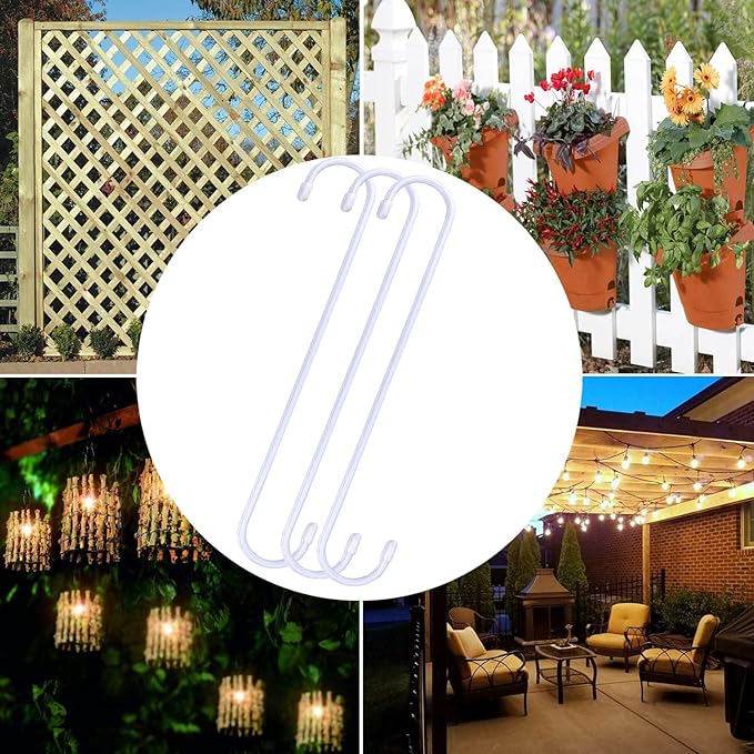 ESFUN 6 Pack 12 inch Extra Large S Hooks White Heavy Duty Plant Hanging Hooks Long S Shaped Extension Hooks for Kitchenware,Utensils,Pergola,Closet,Flower Basket,Garden,Patio,Indoor Outdoor Uses