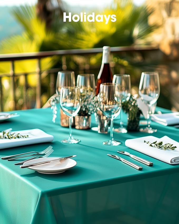 Pureegg Plastic Table Cloth Disposable 10 Pack, 54 x 108 Inch Table Cloths, Easter Party, Summer, Decorative Tablecloths, Rectangle, Turquoise Plastic Cover, Leakproof & Sturdy, Teal