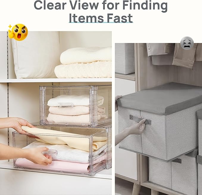 Vtopmart 9 Pack 18QT Clear Stackable Storage Drawers, Easily Assembled Closet Organizers, Plastic Storage Bins for Bathroom, Cabinet, Kitchen Pantry, Under Sink Organization (Medium)