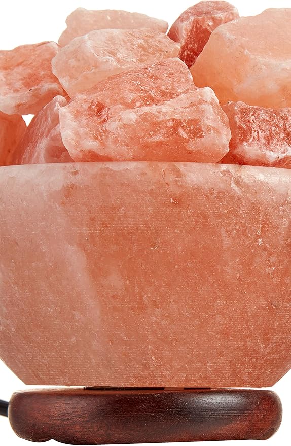 Spantik Himalayan Salt Lamp Bowl with Natural Crystal Chunks, Dimmer Cord and Classic Wood Base Premium Quality Authentic from Pakistan