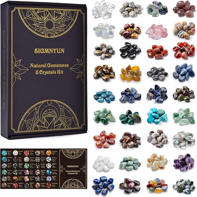 Polished Healing Crystal Stones Set – 36 Different Natural Gemstone Types, 2.5 lbs of 0.5" Tumbled Decorative Rocks Collection for Chakra, Meditation, Reiki, Energy Work, Crafts, Gifts