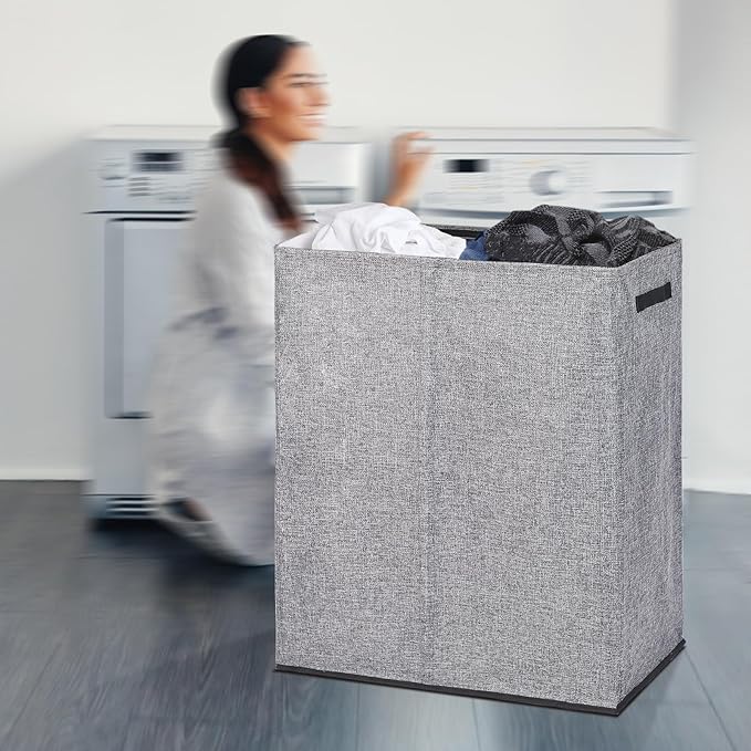 DOKEHOM 150L Double Laundry Basket with Lid and Removable Laundry Bags, Large Collapsible Laundry Hamper with 2 Sections for Bedroom, Bathroom, Laundry Room, College (Grey)