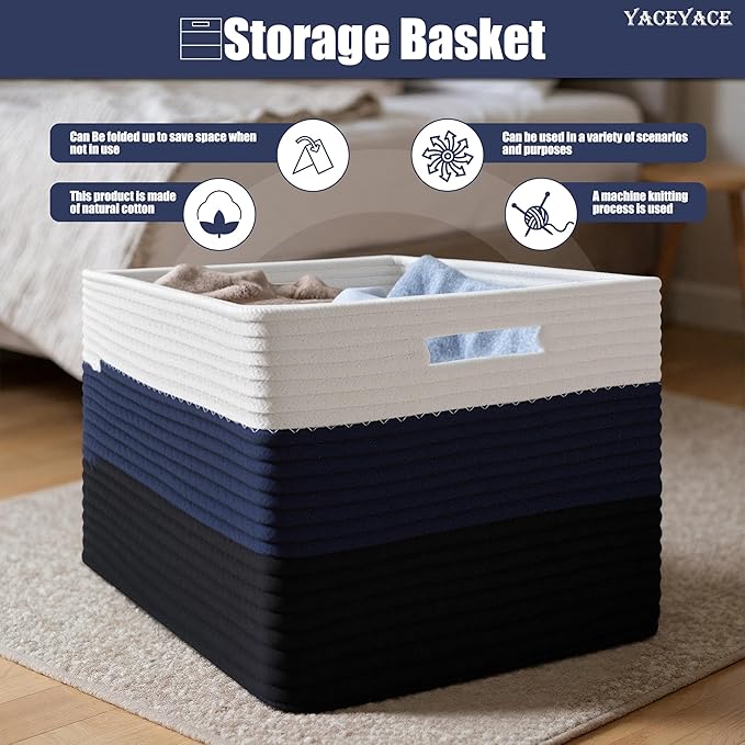 YACEYACE Cube Storage Bins for Shelves, 3 Pack Storage Bins for Shelves, Foldable Fabric Baskets for Home, Toys, Bookshelf, Towels, Bathroom, Bedroom