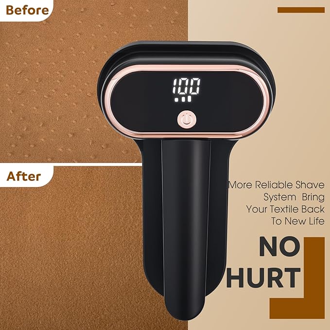 Dual Motors Rechargeable Fabric Shaver, 3-Speed Lint Remover for Clothes, Sweatshirts & Furniture, Couch, Eliminates Fuzz & Pilling, Electric Lint Shaver with LED Display & Type-C Fast Charging Port - Black