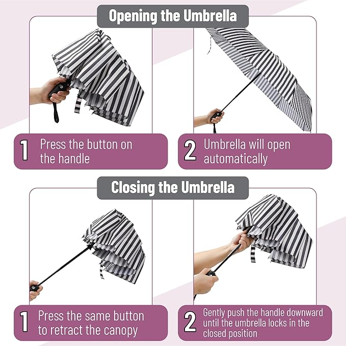 Mr. Pen- Windproof Travel Umbrella, Small Water-Resistant Automatic Folding Umbrella for Rain and Sun, Light, Compact and Portable for Women & Men, Fits Car & Backpack