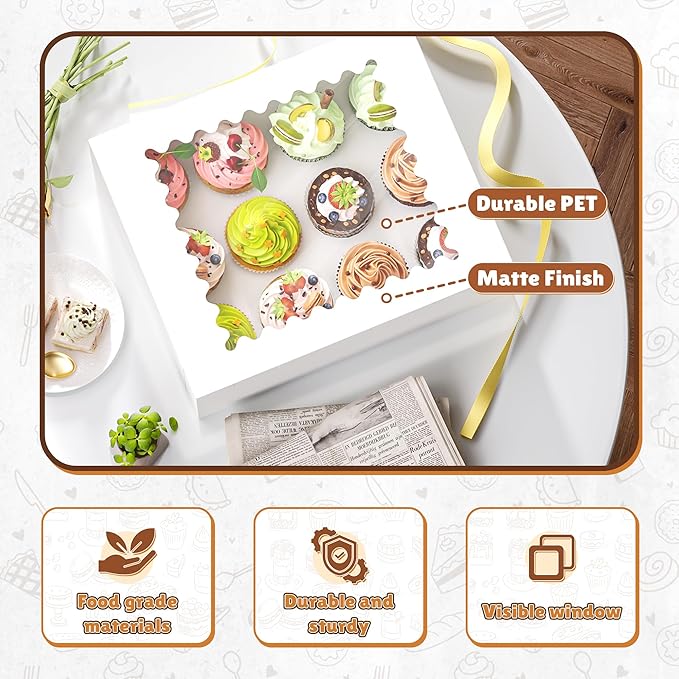 RYDDOY 4 Pack Cupcake Boxes, Hold 12 Standard Cupcakes, Cupcake Containers with Window and Inserts, High Grade Cupcake Holder, for Birthday Holiday Party, Supplies for Cupcakes, Desserts and More