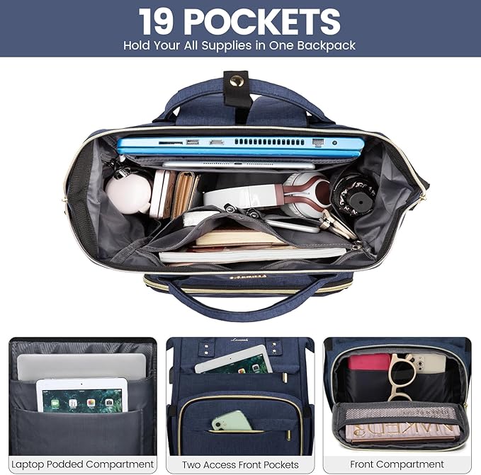 LOVEVOOK Laptop Backpack for Women, 15.6 Inch Professional Women's Travel Backpack Purse, Computer Laptop Bag, Nurse Teacher Backpack, Waterproof College Work Bag, Carry-on Backpack with USB Port, Dark Blue