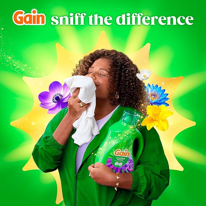 Gain Liquid Laundry Detergent with Odor Defense, Moonlight Breeze Scent, Laundry Soap For HE Washing Machines, 132 fl oz, 100 Loads (Packaging May Vary)