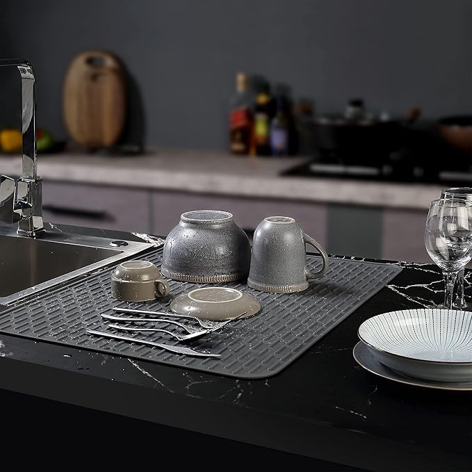 To encounter Silicone Dish Drying Mat - Extral Large 20" x 16" - Set of 2 Flexible Rubber Drying Mat, Heat Resistant Silicone Trivet, Countertop Mat, Dish Draining Mat, Sink Mat