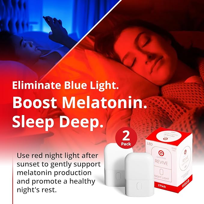 Revive - 670nm Red Night Light (2 Pack) by Gamma - Sleep Therapy - Melatonin Promoting Natural Sleep Aid