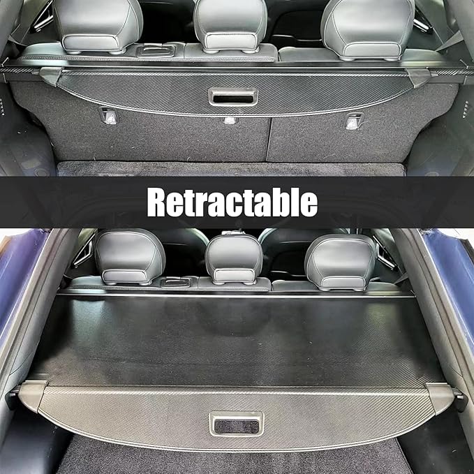 Volcaner Cargo Cover for Kia EV6 Accessories,Carbon Fiber Texture Retractable Rear Trunk Organizer Trunk Cover Privacy Security Screen Shield Shade for 2022 2023 2024 2025 Kia EV6 Accessories