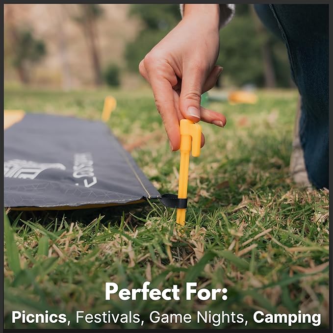 ECCOSOPHY Sand Proof Beach Blanket - Waterproof Picnic Blanket 60x55 Outdoor Compact Pocket Blanket Lightweight Ground Cover for Hiking Camping Festivals Sports Travel with Bag & Stakes (Caramel)