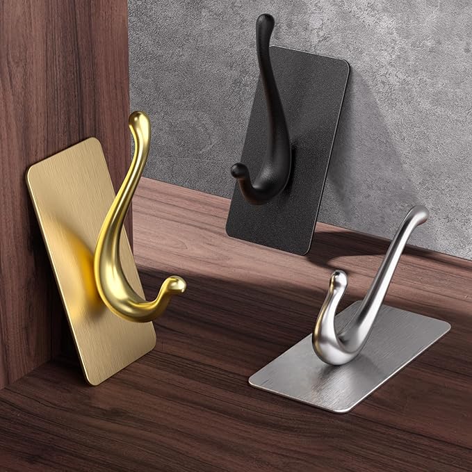 JCHOUS Towel Hooks, Solid Alloy Adhesive Wall Hooks for Hanging, Towel Hooks for Bathroom, RV, Kitchen, Closets, etc (Black, 4 Pack)