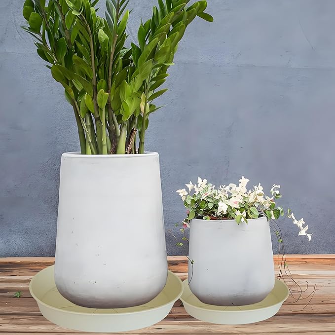 Bleuhome 4 Pack of 16 inch Plant Saucer (13.5" Base), Heavy Duty Plant Tray for Pots, Flower Water Trays for Indoors, Bird Bath Bowls, Plant Drip Saucers for Planter 14"/15"/16" (Beige)