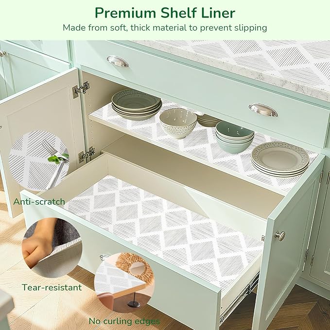 Drawer and Shelf Liner for Kitchen, Non-Slip Non-Adhesive Cabinet Liners for Cupboard, Dresser, Shelves, Tool Box, Pantry, Thickened Easy Install, Strong Grip, 11.8in x 10FT, Gray
