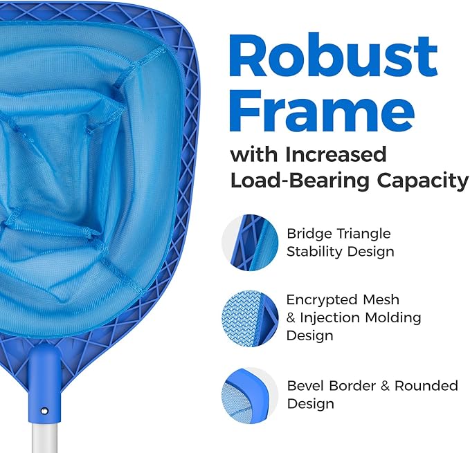 Mowend Swimming Pool Skimmer Net Total Length 57 inches, Leaf Rake Net with 4 Section Telescopic Aluminum Pole for Fast Cleaning Ponds, Hot Tub, and Spas, Pool Cleaner Supplies and Accessories