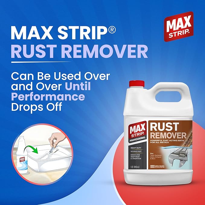 Max Strip Professional Rust Remover, 1 Qt, Heavy Duty Metal Treatment, Fast Acting Bath for Deep Rust, Tools and Hardware