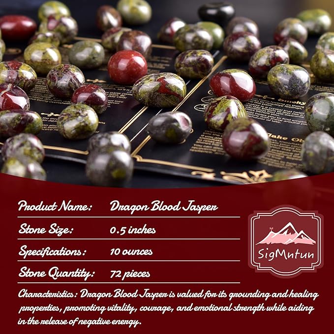 Polished Dragon Blood Jasper Crystals - 72 Pcs, 0.5" 10 oz Handpicked Natural Tumbled Gemstones Rocks, Pebbles for Reiki, Chakra, Healing Home Decor