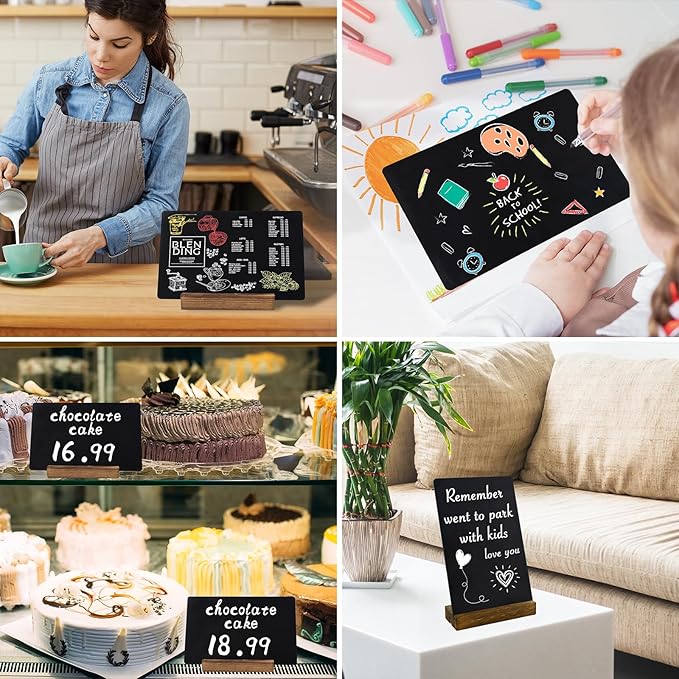 Small Chalkboard Sign with Stand, 8x5'' Table Top Double-Sided Mini Board With Wooden Base for Food Messages, Restaurant, Bar, Party, Store Decoration (1 Pack)