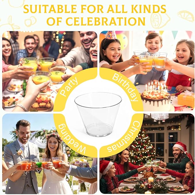 150 Pack Plastic Cups 9 oz Clear Plastic Cups for Cocktail Fancy Disposable Cup for Party Stemless Wine Glasses for Party Wedding Graduation
