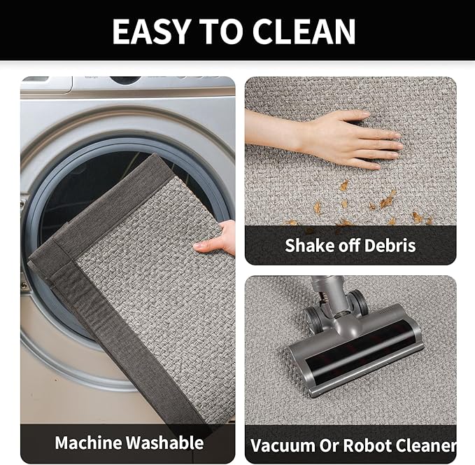 YDKGL Kitchen Mats for Floor, Rubber Backing Kitchen Rugs Non Slip Washable, Super Absorbent Jute-Like Braid Kitchen Runner Rug Sink Mat Standing Mat, Easy to Clean, Gray 17"x30"