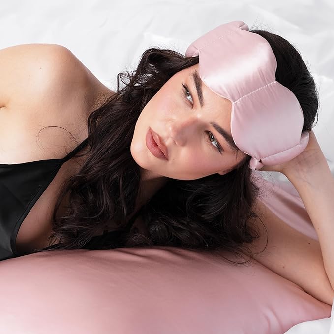 Nodpod Mineralized Silk Gentle Pressure Sleep Mask - Strap-Free, Light-Blocking Design for Sleep, Travel & Relaxation - Weighted Eye Pillow, Machine Washable (Petal)