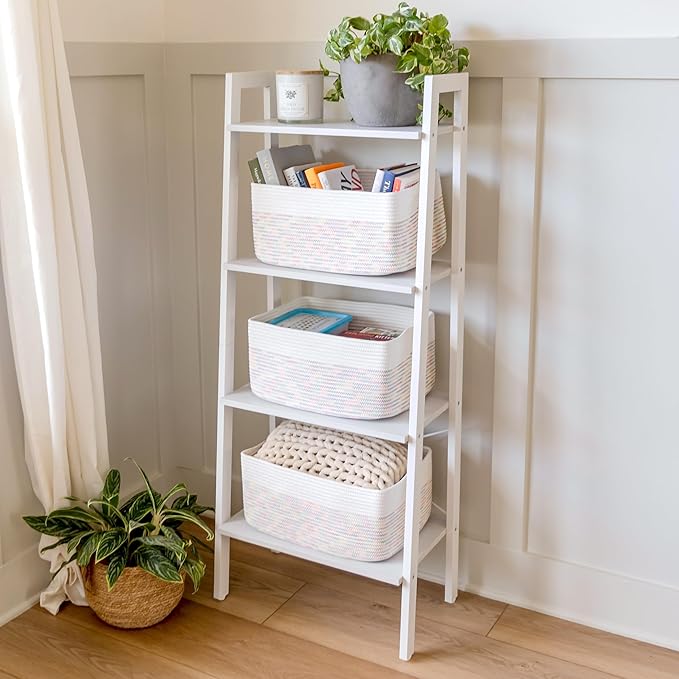 NaturalCozy Storage Baskets 16.8”x13”x7.6” Cotton Rope Woven Baskets for Organizing, 3-Pack | Toy Storage Bins | Basket for Shelves, Laundry, Blanket, Clothes, Closet, Kitchen, Bathroom, Gifts