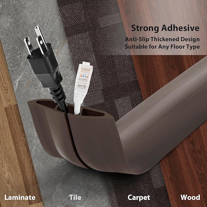 Brown Cord Protectors - 6ft Expansion Cord & Power Cord Covers, Floor Cable Management, Outdoors Extension Cord Cover - 0.6' W x 0.31' H