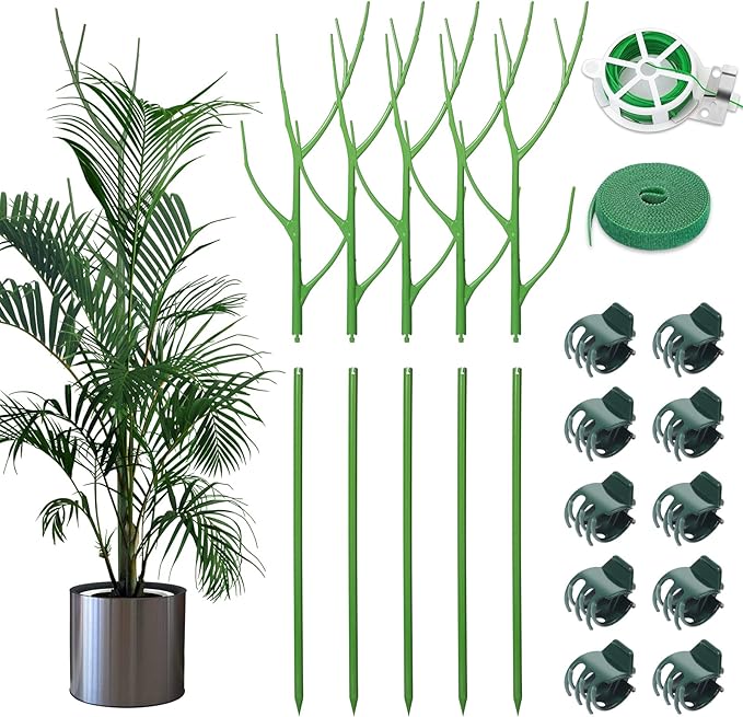 ROADPLUM 5 Pack 27.56" Detachable Twig Plant Support Stakes Set, Blends in to Plant, Branch Plant Sticks with Orchid Clips Twist Plant Ties, Twig Trellis for Indoor Outdoor Plants Potted Plants Flower