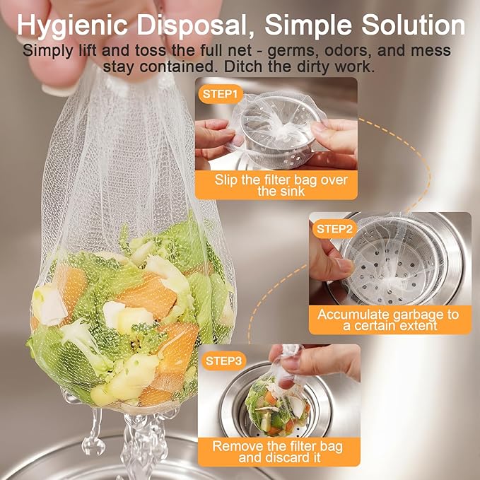 200Pcs Disposable Kitchen Sink Strainer Mesh Bags, Elastic Anti-Clogging Sink Drain Covers, Food Waste Debris Catcher, Fits Most Sink Strainers
