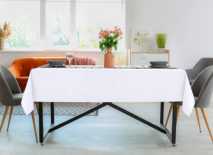 Utopia Kitchen Rectangle Table Cloth 2 Pack(60x126 Inches, White), Tablecloth Machine Washable, Polyester Table Cover for Dining, Buffet Parties, Picnics, Events, Weddings and Restaurants