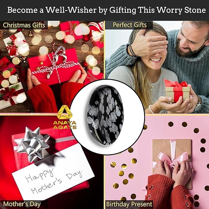 Snowflake Obsidian Worry Stones – Crystal Thumb Worry Stone for Anguish, Stress – Relaxing & Soothing Balance Stones for Meditation, Healing Stones & Crystals for Men, Women