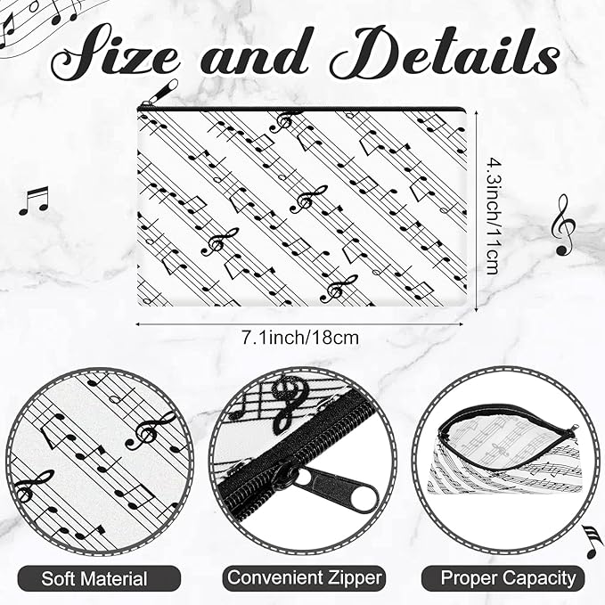 Reginary 20 Pieces Musical Note Makeup Bag for Women, Music Teacher Gift for Women Thank You Lovers Cosmetic Bag Piano Travel Zipper Pouch for Teachers' Day Christmas Birthday Graduation