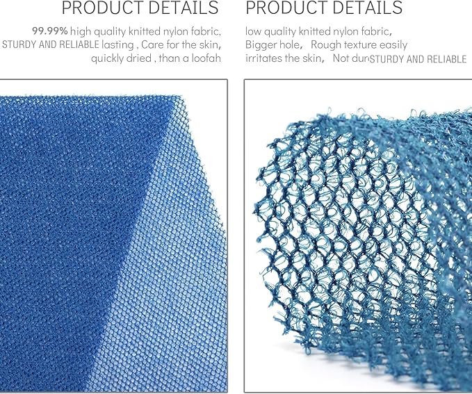 UJFQBH 3 Pieces African Bath Sponge African Net Long Net Bath Sponge Exfoliating Shower Body Scrubber Back Scrubber Skin Smoother,Great for Daily Use (Blue)