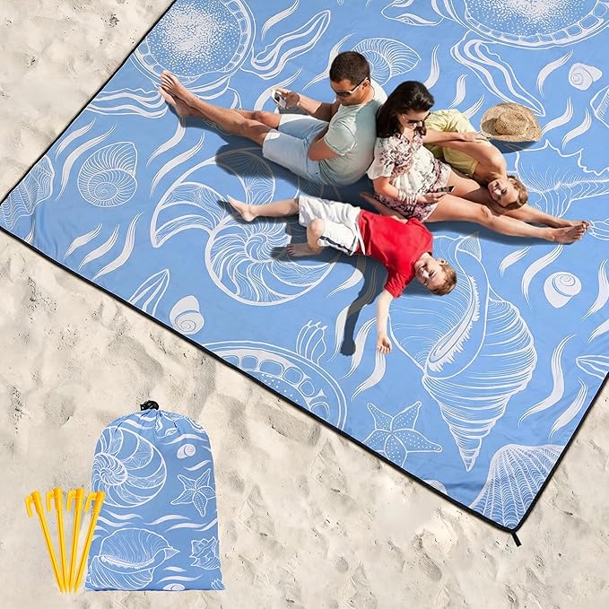 WIWIGO Beach Blanket Waterproof Sandproof Beach Mat 79" X 83"/10'x9' for 2-8 Adults Quick Drying Outdoor Picnic Mat Beach Accessories for Travel, Camping, Hiking